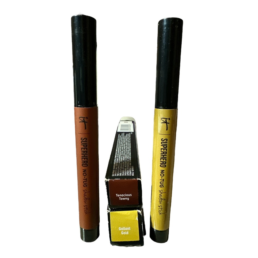 2x IT Cosmetics Superhero No-Tug Shadow Stick GALLANT GOLD & TENACIOUS TAWNY NEW